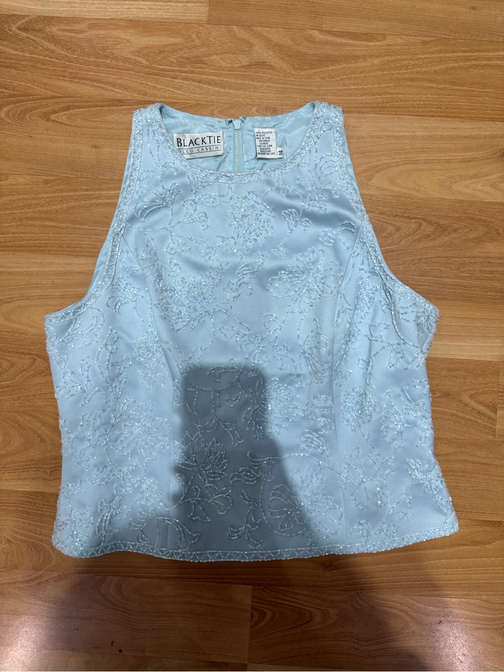 vintage Pale Blue Beaded Embroidered Tank Top